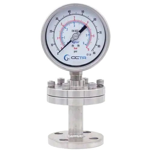 เพรสเชอร์เกจ pressure gauge diaphragm seal Hflange gs100 octa front.webp